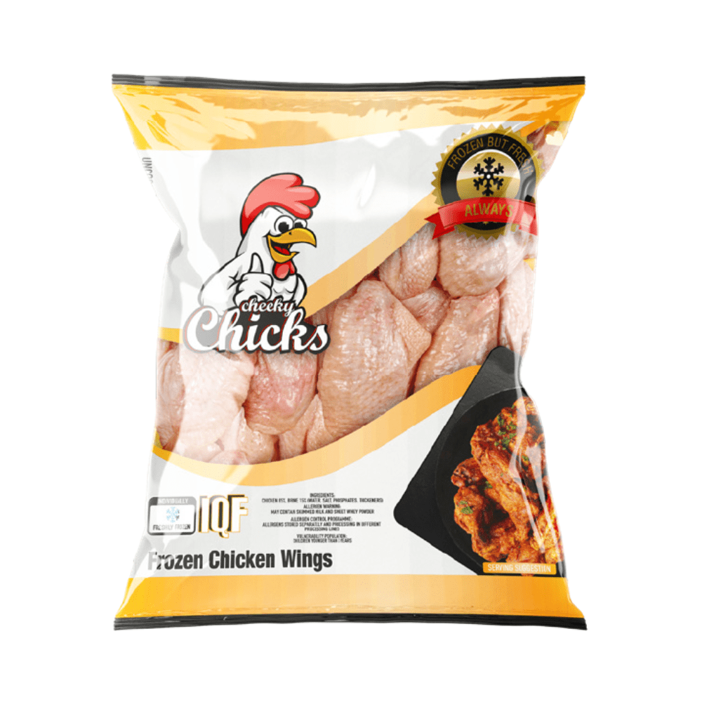 Frozen chicken wings bag from Cheeky Chicks.
