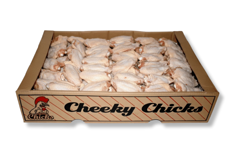 Boxed chicken wings from Cheeky Chicks.