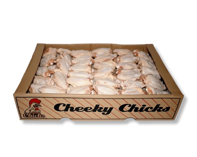 Boxed chicken wings from Cheeky Chicks.